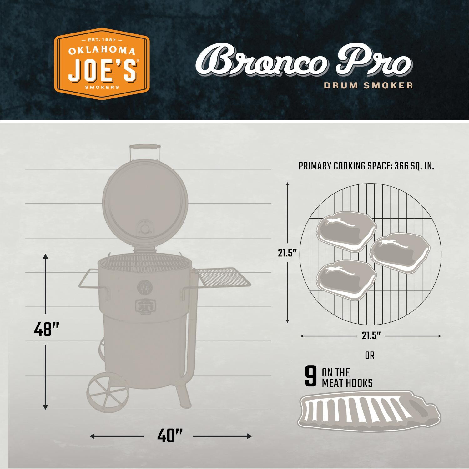 Oklahoma Joe's 19202100 Bronco Pro Drum Smoker - Dimensions thumbnail