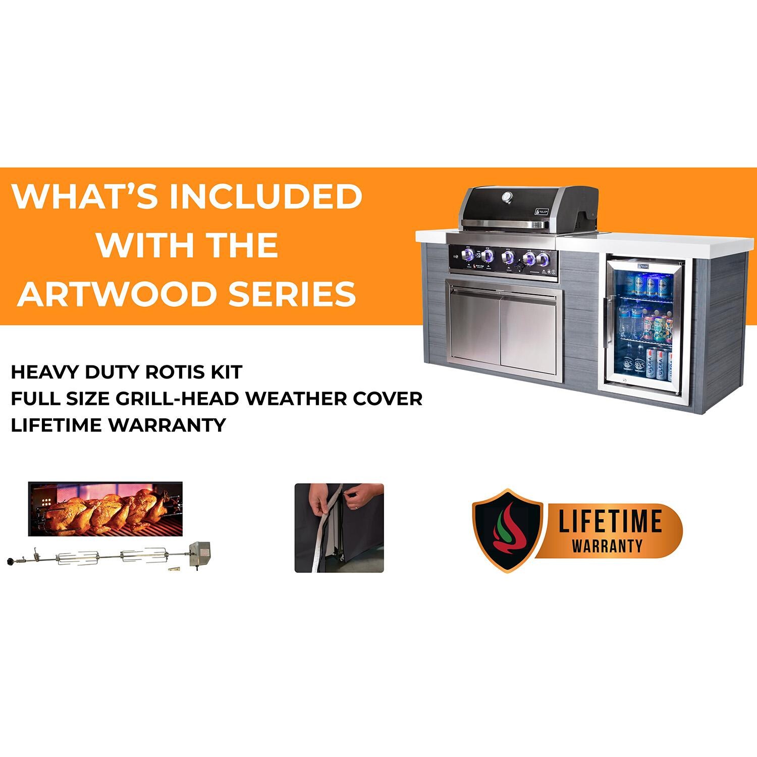 Mont Alpi MA805-AWBSS 6-Burner Black Stainless Steel Art-Wood Propane Island Grill - Included - Detail thumbnail