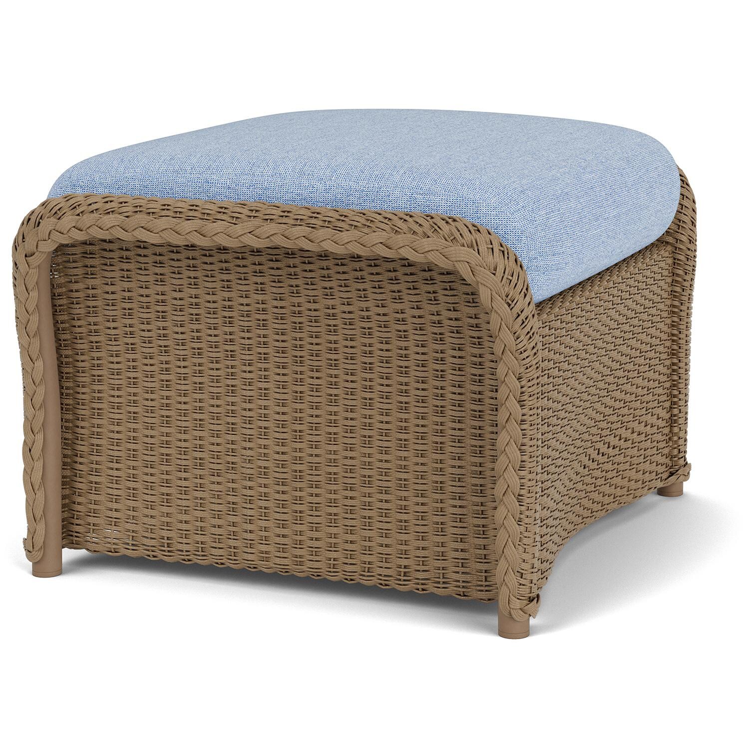Lloyd Flanders Weekend Retreat Woven Ottoman in Fawn Finish W/ Demo Skyway Fabric - Angled thumbnail