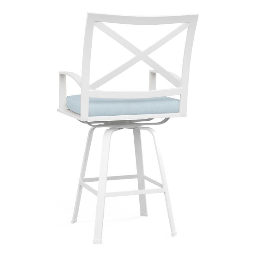 Bristol Aluminum Swivel Counter Stool w/ Self Welt in White/Canvas Skyline by Sunset West - Chair Back - White Background thumbnail