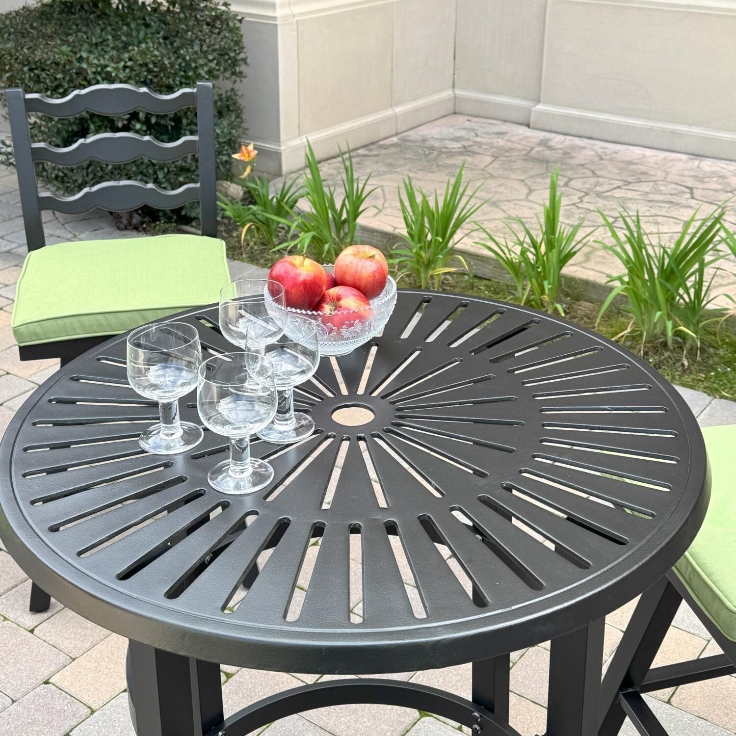 Aspen 5 Pc Aluminum Swivel Counter Height Bar Set in Green/Dark Brown by Darlee - Table Top View - Lifestyle thumbnail