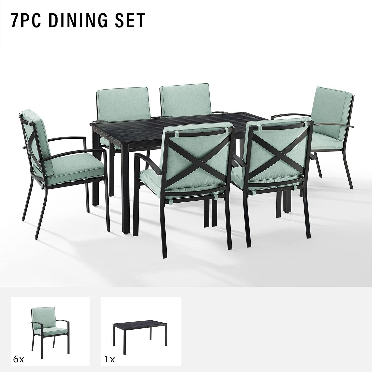 Ultimate Patio UP-82253BZ-MI 7Pc Outdoor Dining Set in Mist - Included in Set (Six Dining Chairs and Dining Table) - Diagram thumbnail