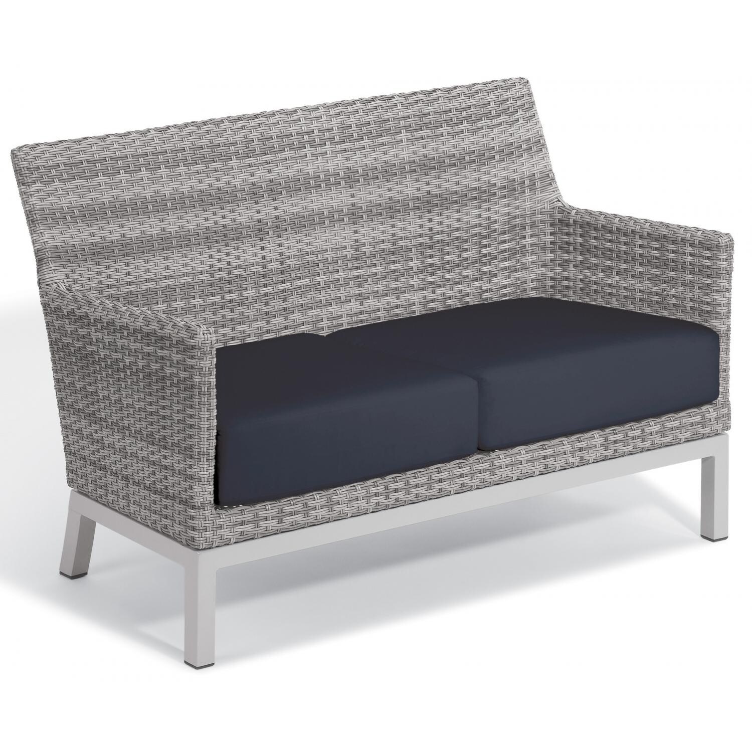 Argento Wicker Patio Loveseat W/ Midnight Blue Cushions By Oxford Garden
