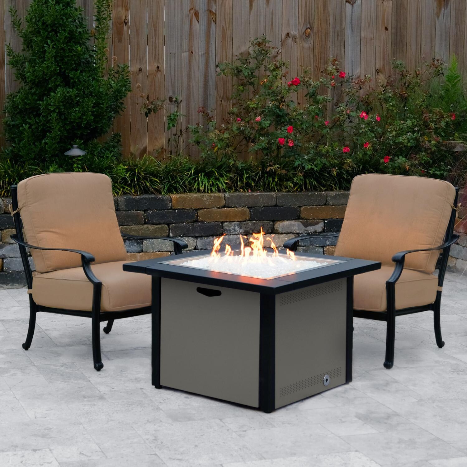 Lakeview Outdoor Designs Challenger 36-Inch Fire Pit Table - Lifestyle - Shown w/ Optional Clear Fire Glass thumbnail