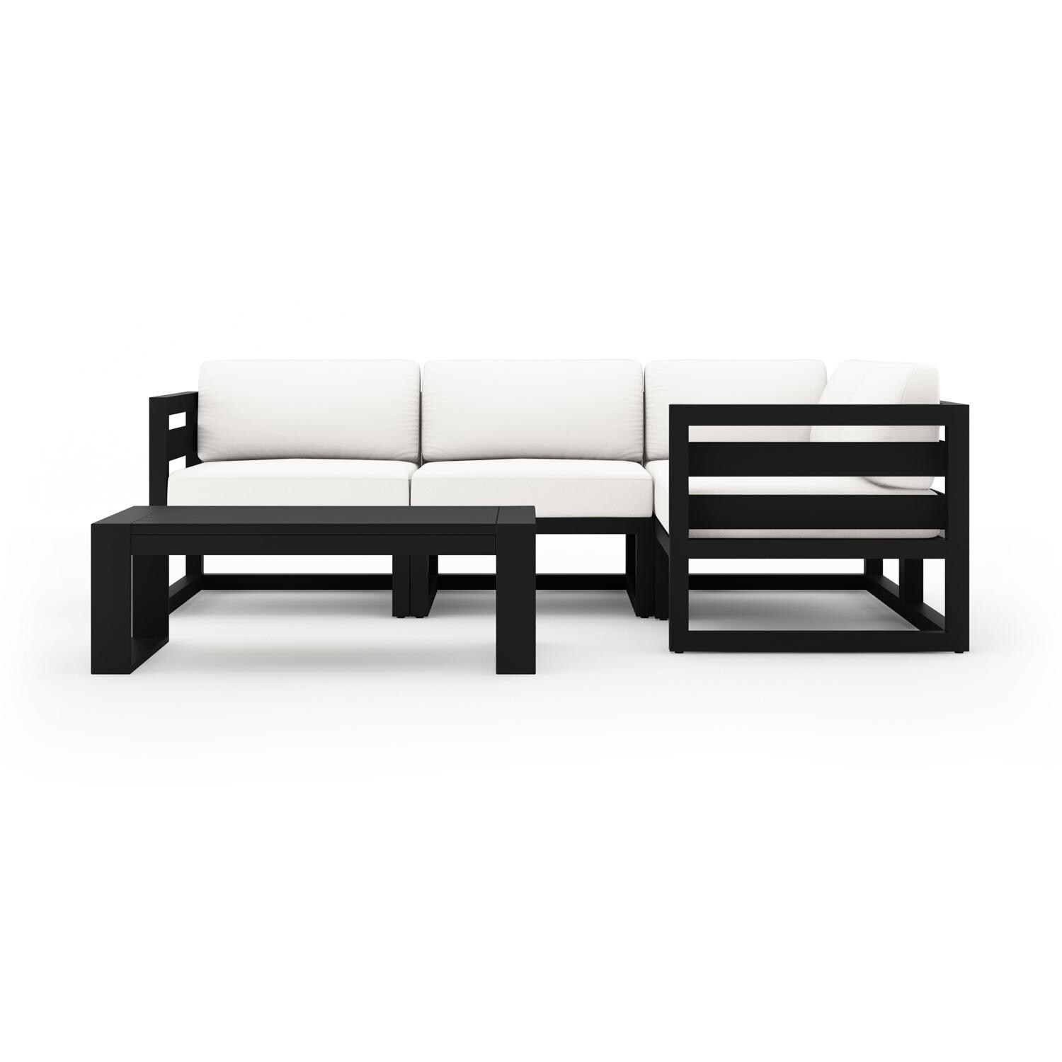 Misty Cove 5 Pc Aluminum Seating Set w/ Sectional & Portal Coffee Table in Black/Canvas Natural by Lakeview Outdoor Designs
