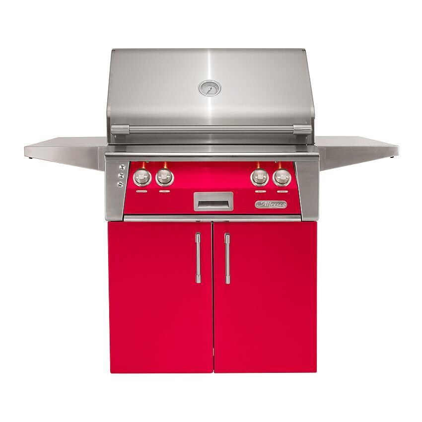 Alfresco ALXE 30-Inch Freestanding Natural Gas Grill With Rotisserie in Raspberry Red - ALXE-30C-NG-S3027