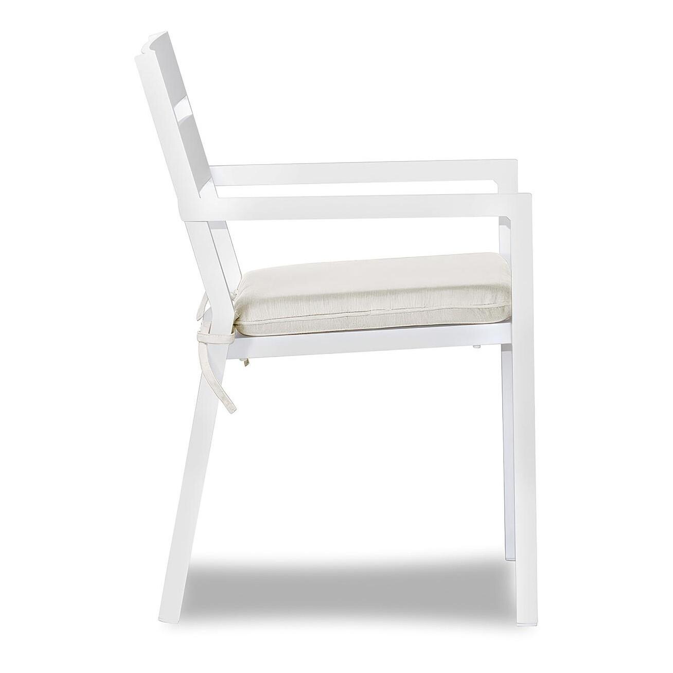 Calm Bay Aluminum Dining Arm Chair in White/Canvas Natural by Lakeview Outdoor Designs - Side - White Background thumbnail