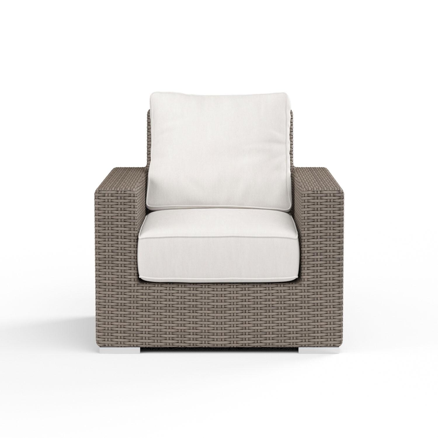 Coronado Wicker Patio Club Chair W/ Sunbrella Canvas Flax Cushions By Sunset West - Front View - White Background thumbnail