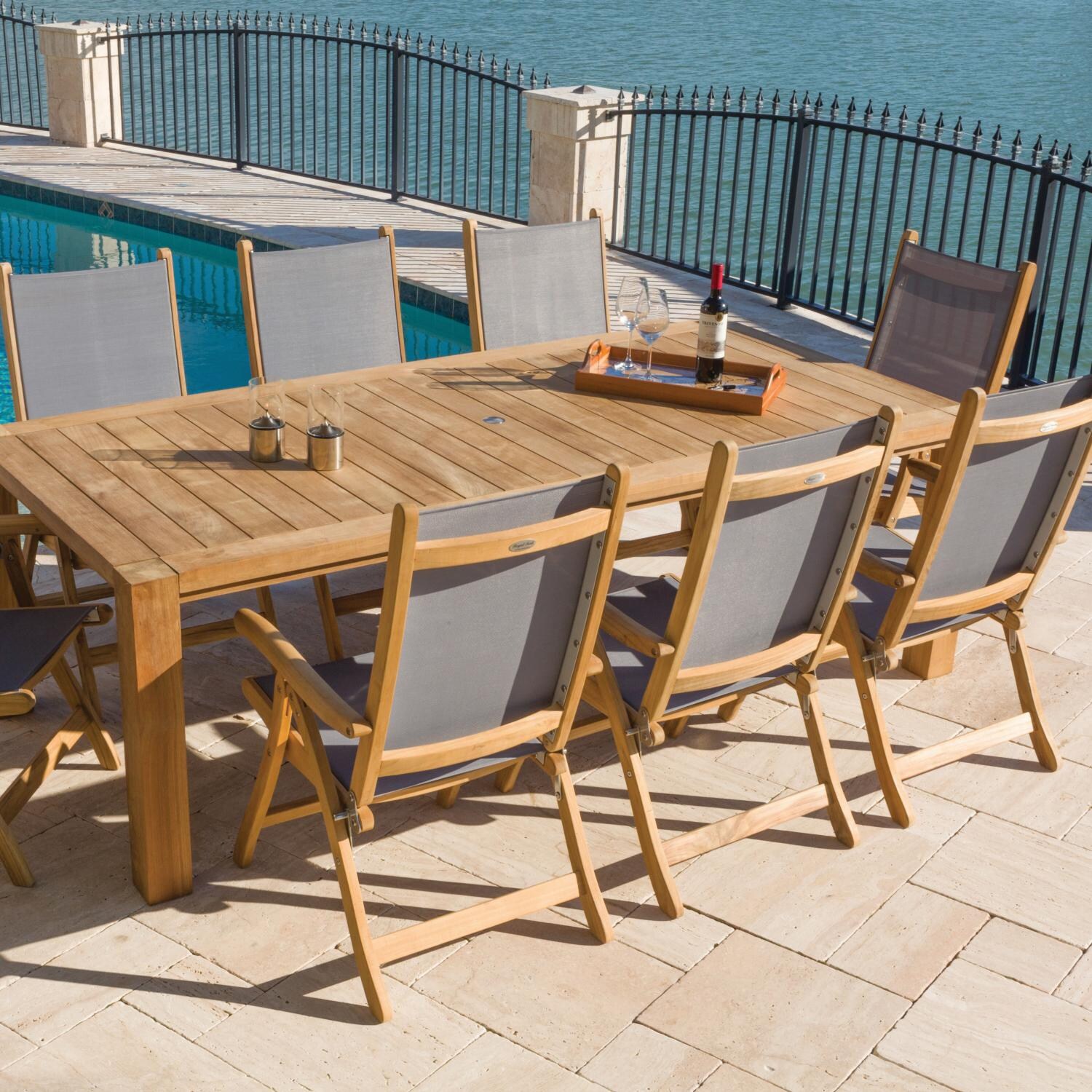 Florida 9 Piece Teak Patio Dining Set W/ 94 X 44 Inch Rectangular Table