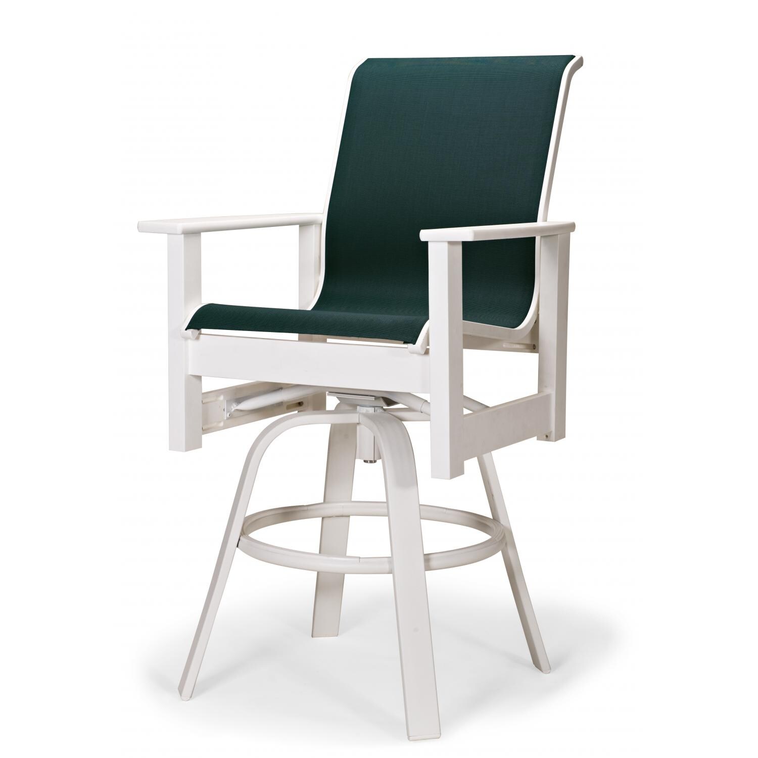 Leeward MGP Outdoor Counter Height Swivel Bar Stool With Sling Seating By Telescope Casual - Textured Snow/Forest Green thumbnail