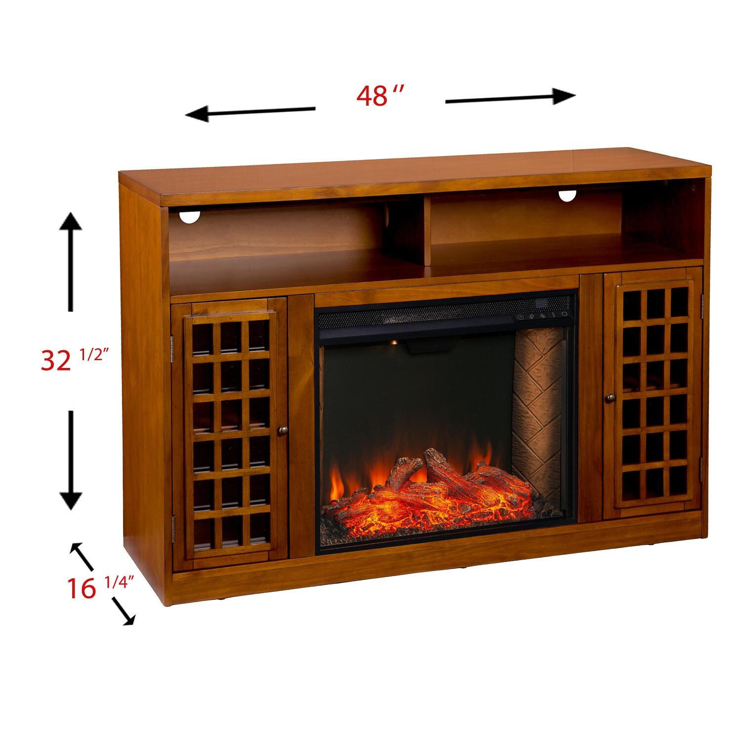 Southern Enterprises FS9302 Narita 48-Inch Electric Fireplace Media Console W/ Alexa-Enabled Smart Firebox - Glazed Pine - Measurements thumbnail