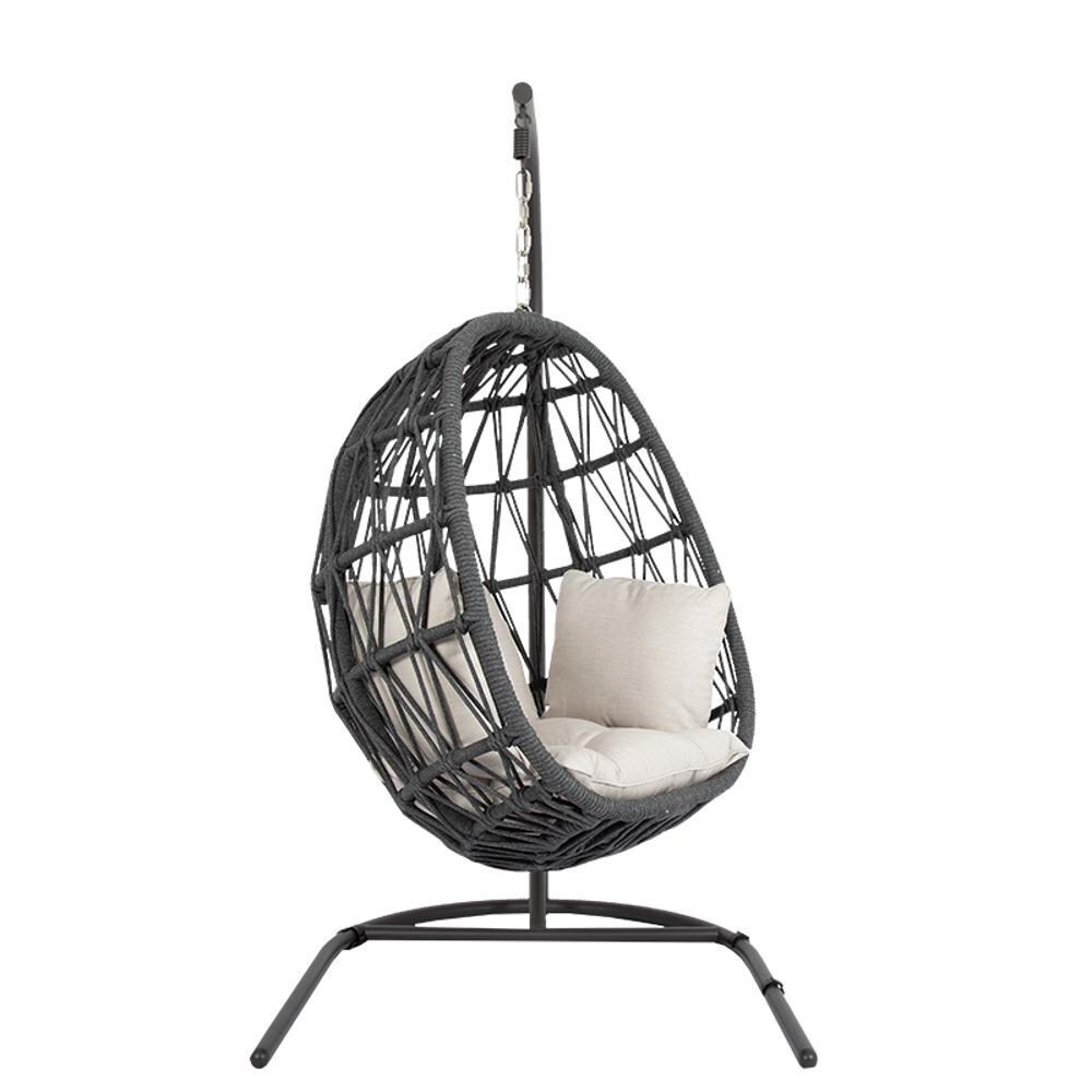 Sunset West - 4101-HC-57005 - Milano Olefin Rope Hanging Patio Club Chair On Stand W/ Sunbrella Echo Ash Cushions - Angled View thumbnail