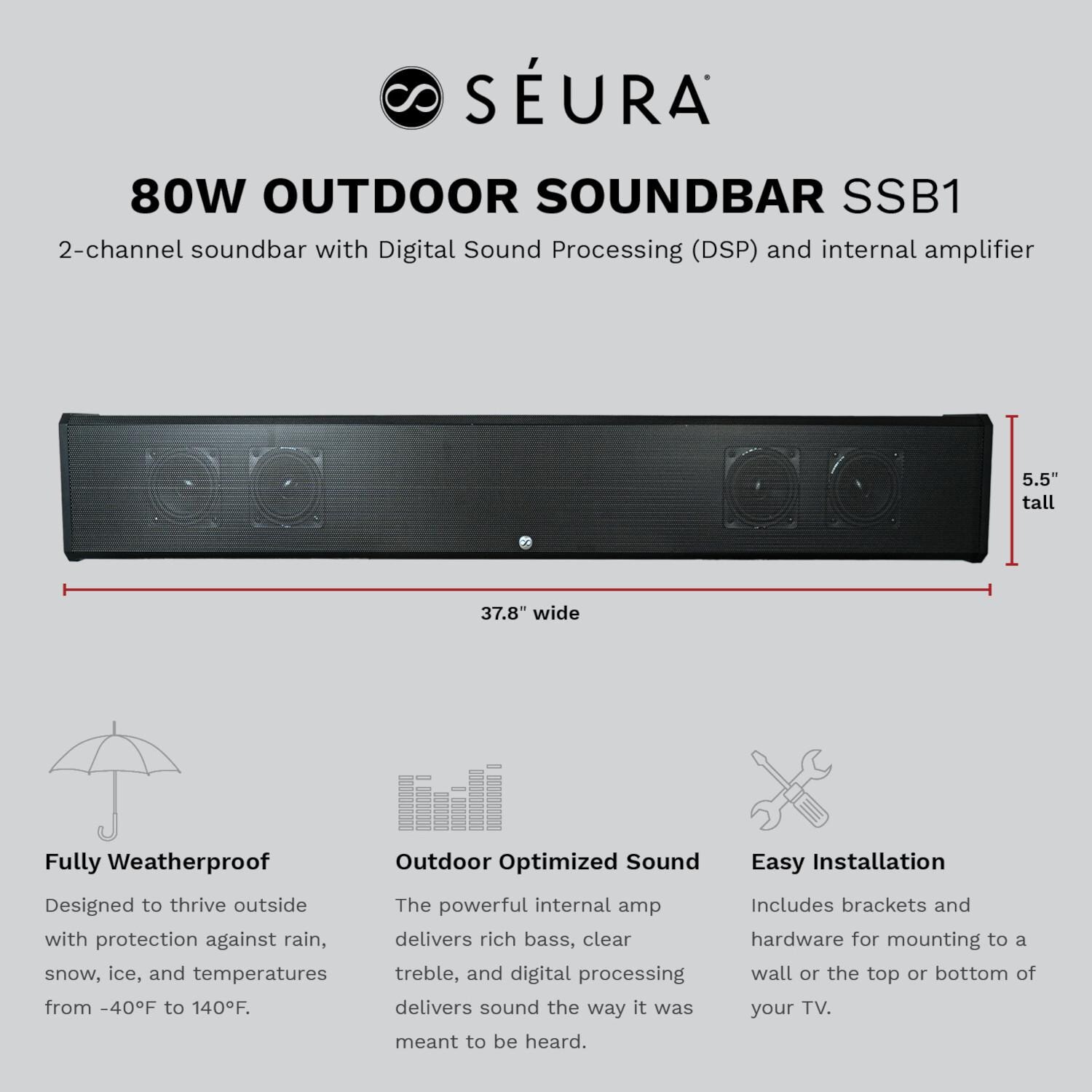Seura SSB-1 80-Watt Weatherproof Outdoor Soundbar for Full Sun Series and Shade Series 2 43 to 55-Inch Outdoor TVs - Dimensions thumbnail