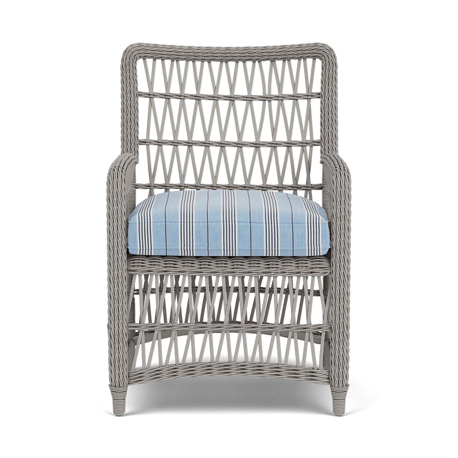 Mackinac Wicker Dining Arm Chair in Putty/Hansen Sky By Lloyd Flanders