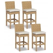 Leucadia 4 Piece Wicker Patio Counter Height Bar Stool Set W/ Sunbrella Canvas Flax Cushions By Sunset West
