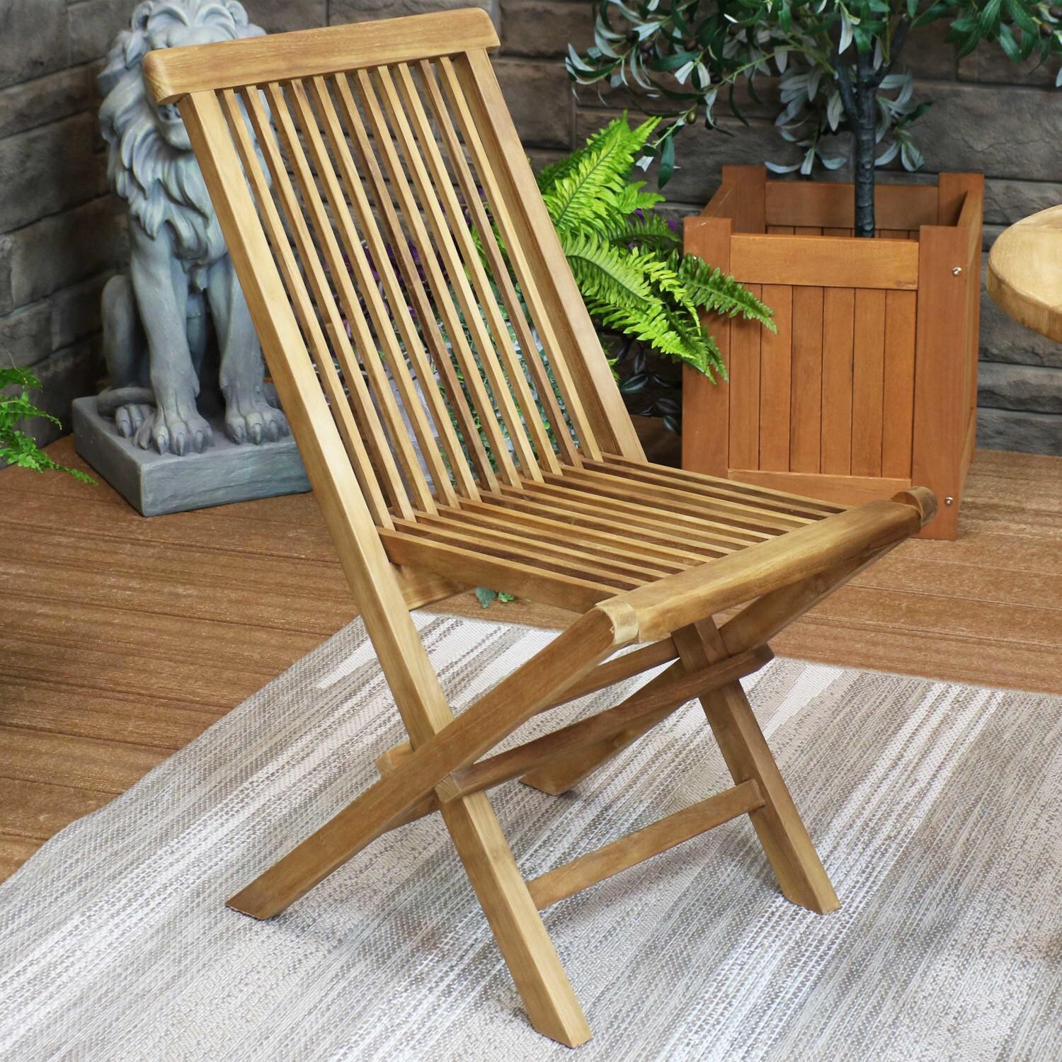 Sunnydaze Decor Hyannis Teak Outdoor Folding Patio Chair W/ Slat Back image