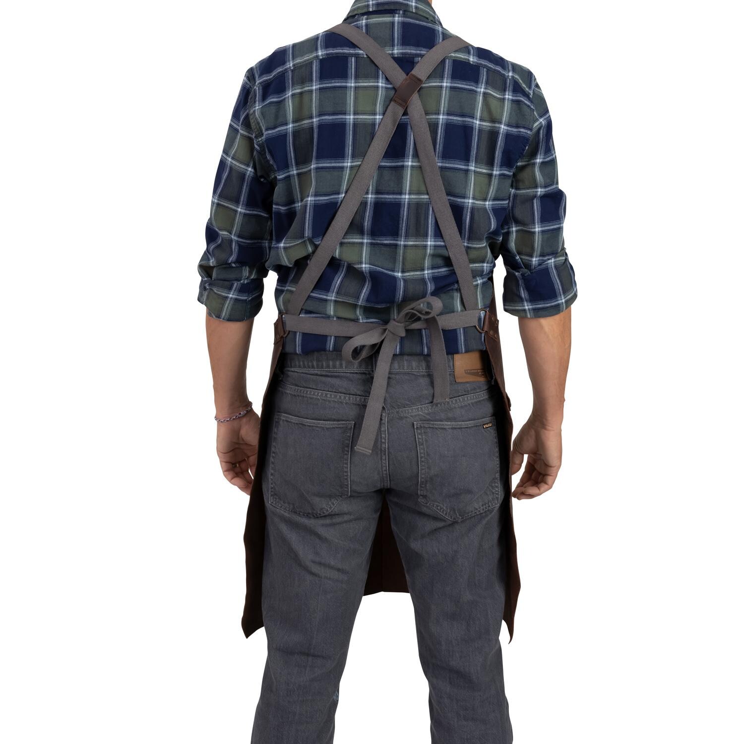 Barebones Living CKW-479 Tradesman Leather Apron - Worn Back View thumbnail