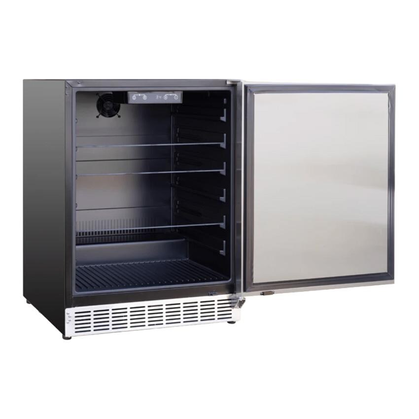 Summerset RFR-24S-A 24 Inch Outdoor Rated Refrigerator - Angled - Open View - Fridge Empty - White Background thumbnail
