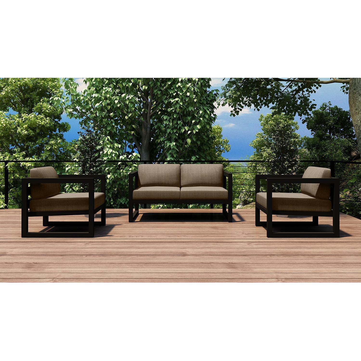 Misty Cove 3 Piece Seating Set in Slate w/Loveseat & Heather Beige Cushions by Lakeview - On Deck - Lifestyle thumbnail