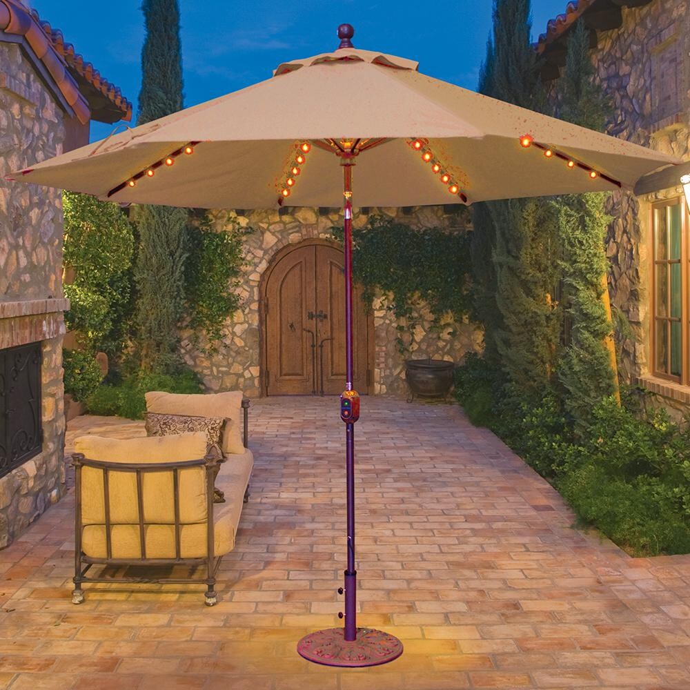 Galtech 9 Ft. Octagonal Patio Umbrella W/ Crank Lift - Lifestyle View - Shown In Antique Bronze W/ Camel Sunbrella Fabric (Umbrella Base Not Included) thumbnail