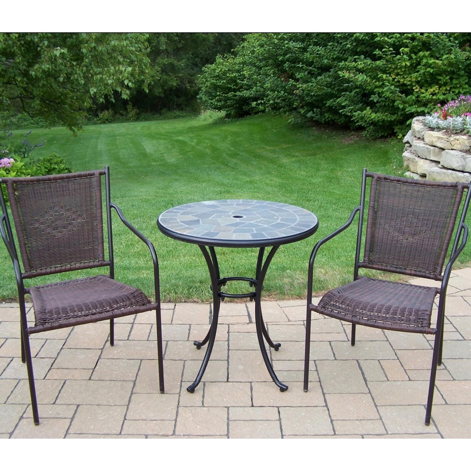 Oakland Living Stone Art 2Person Resin Wicker Patio Bistro Set