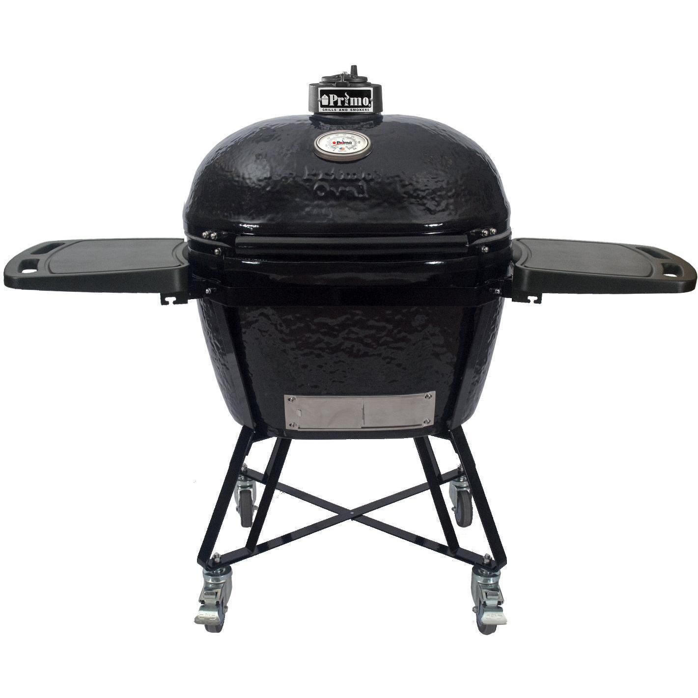 Primo All-In-One Oval XL 400 Ceramic Kamado Grill With Cradle, Side Shelves, And Stainless Steel Grates - 7800 image