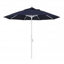 California Umbrella 9 Ft. Octagonal Aluminum Collar Tilt Patio Umbrella W/ Crank Lift & Aluminum Ribs - Matted White Frame / Sunbrella Canvas Navy Canopy