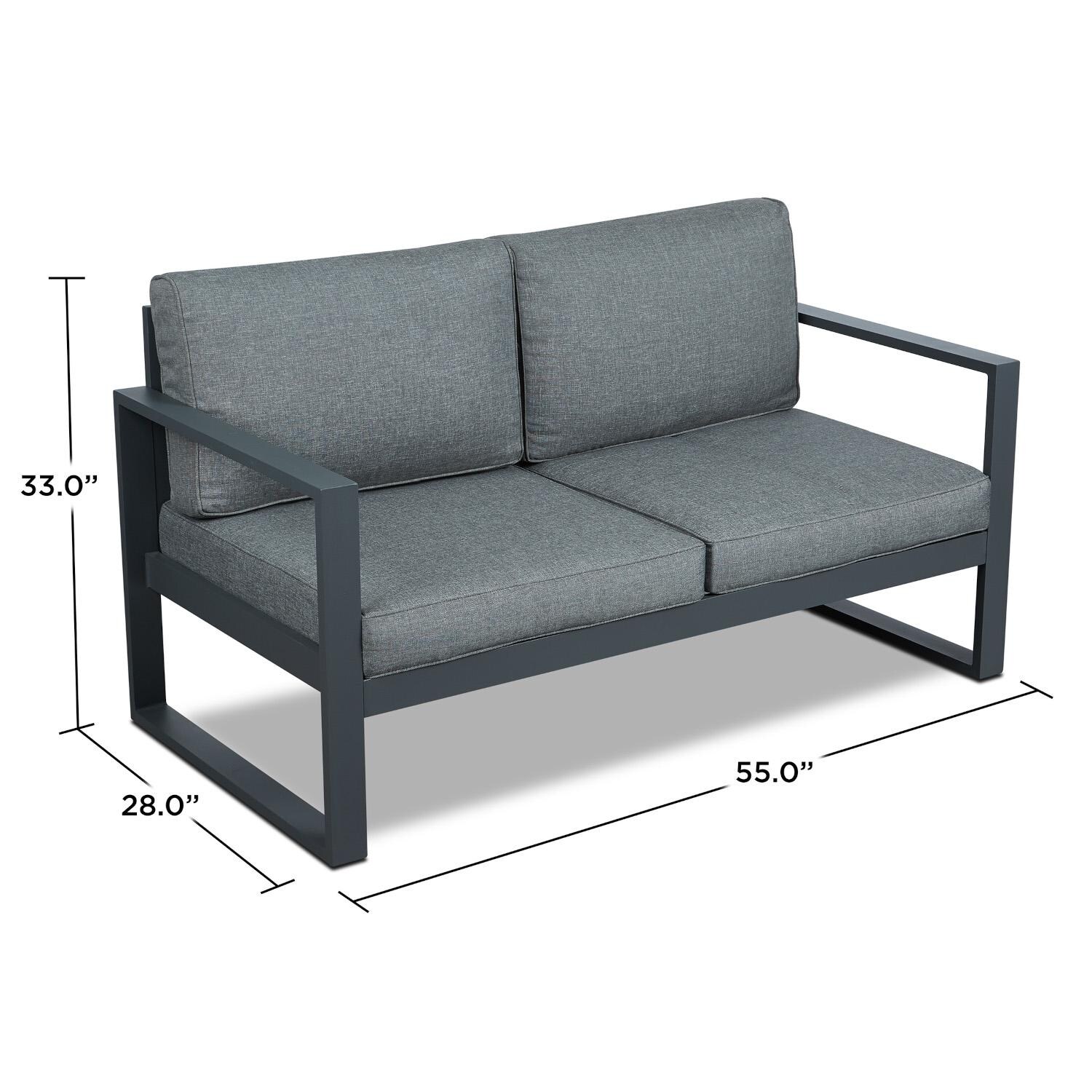 Lakeview Villa Flora Gray W/ Gray Cushions Aluminum Loveseat - Dimensions thumbnail