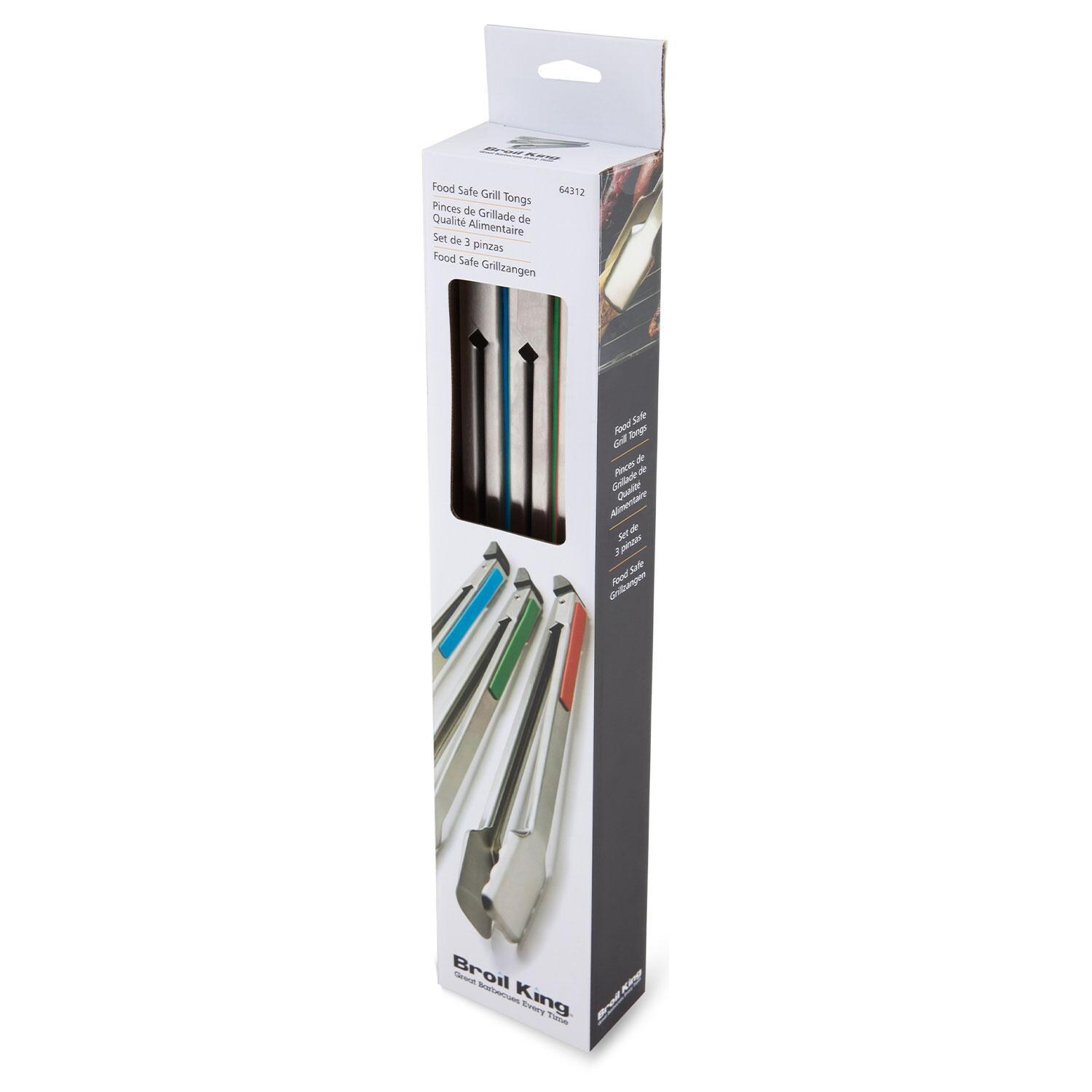 Broil King 64312 3 Pack Colored Grilling Tongs - Packaged - White Background thumbnail