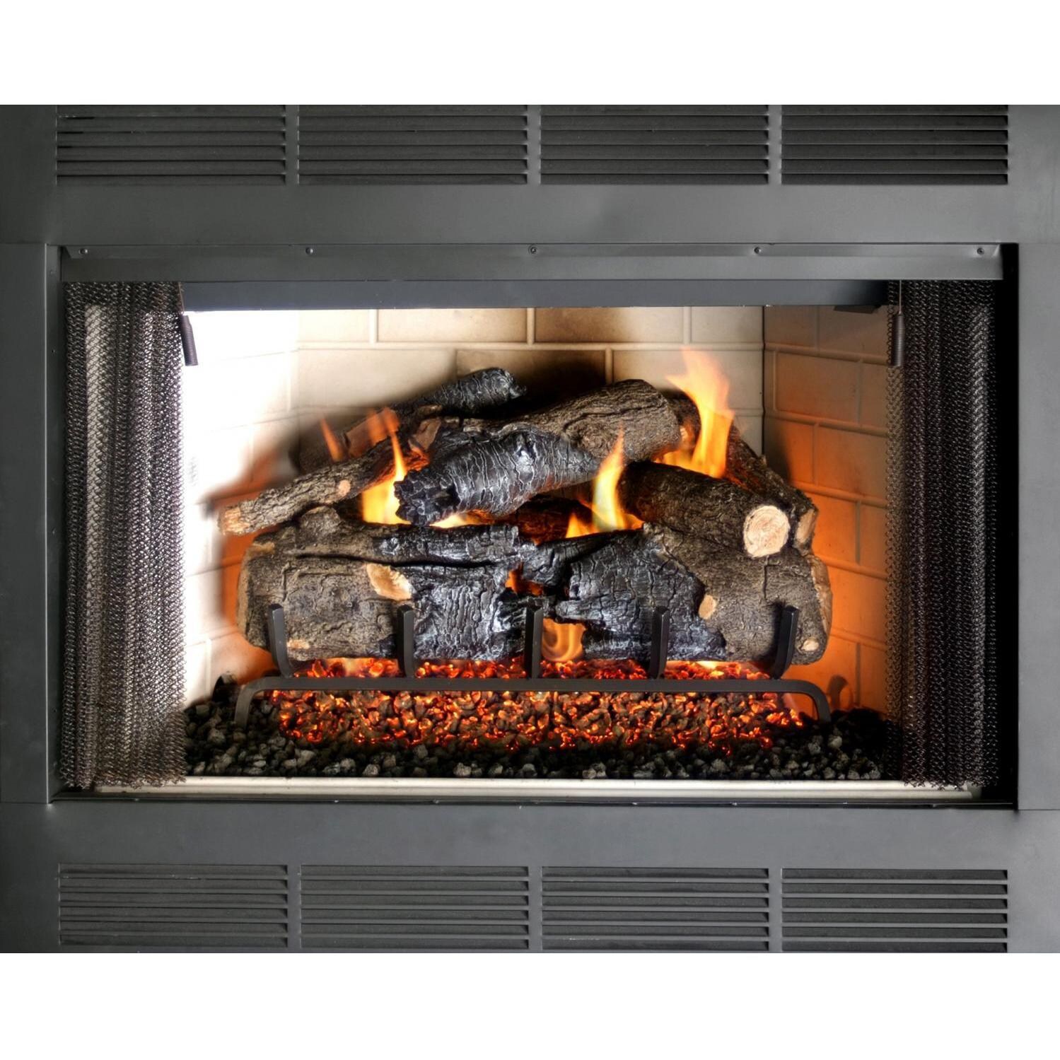 Peterson Real Fyre Charred American Oak Log Set In Fireplace Setting thumbnail