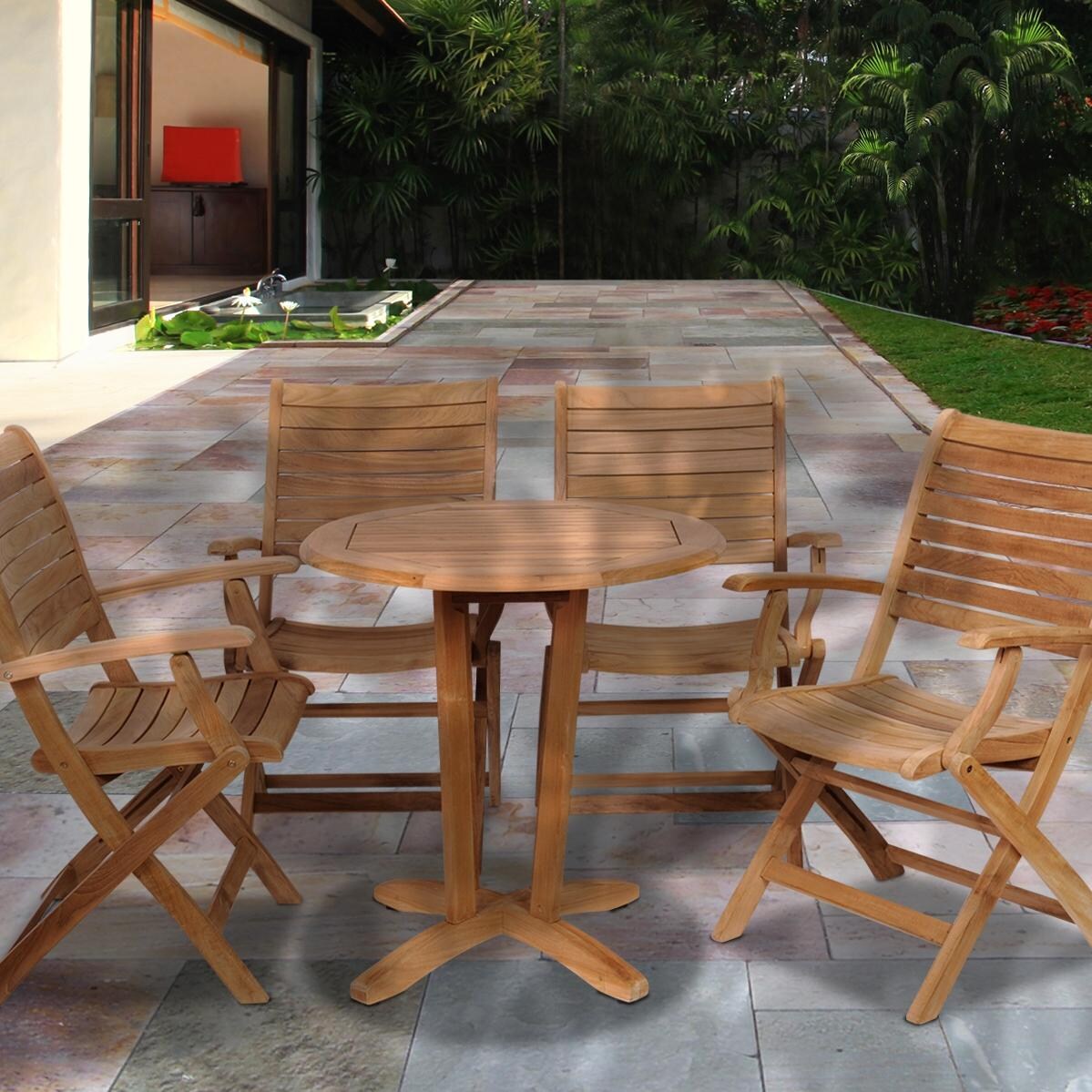 Amazonia Teak Aruba 4-Person Teak Patio Dining Set With Folding Chairs - Brown thumbnail
