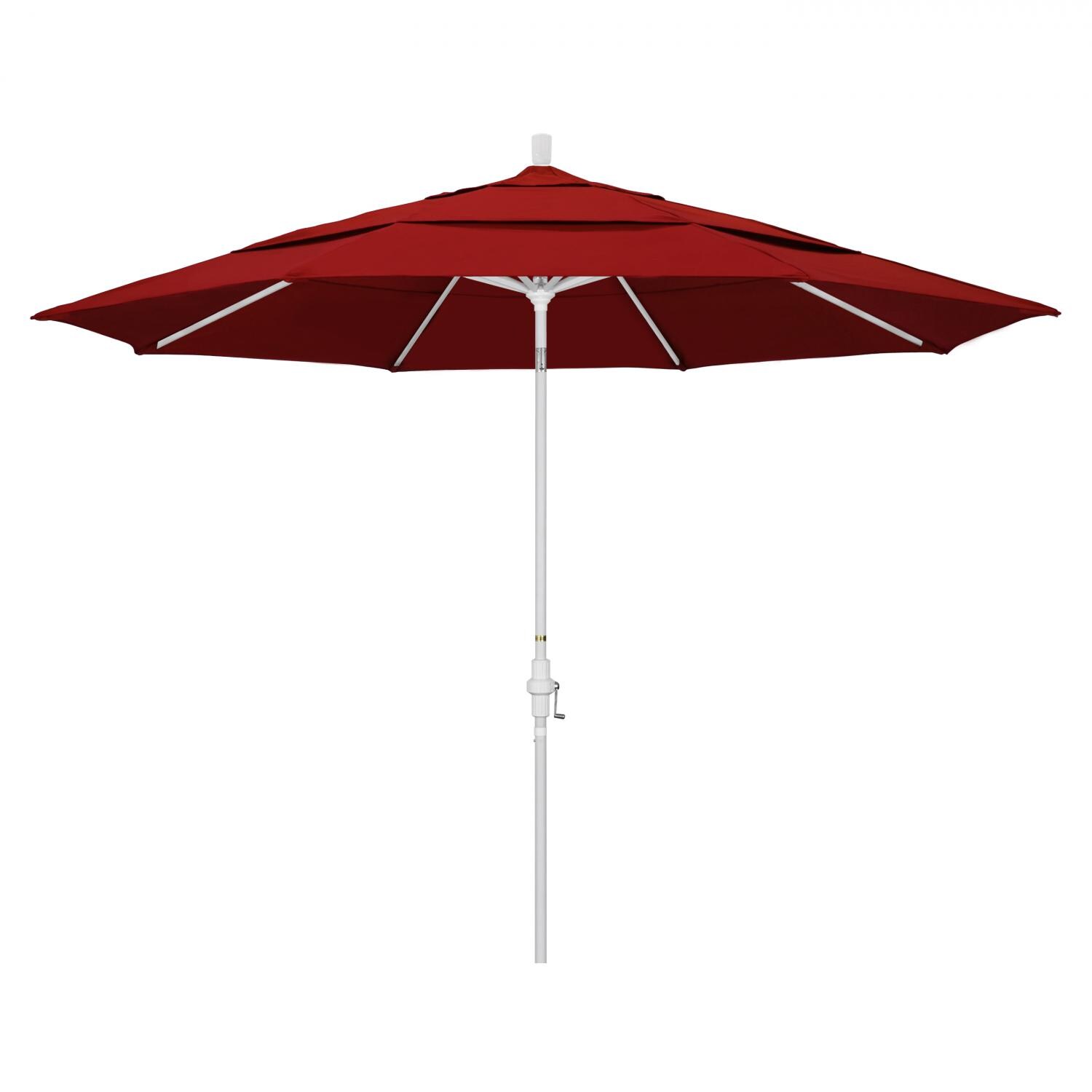 California Umbrella 11 Ft Octagonal Aluminum Collar Tilt Patio Umbrella W/ Crank Lift & Aluminum Ribs - Matted White Frame / Sunbrella Canvas Jockey Red Canopy thumbnail