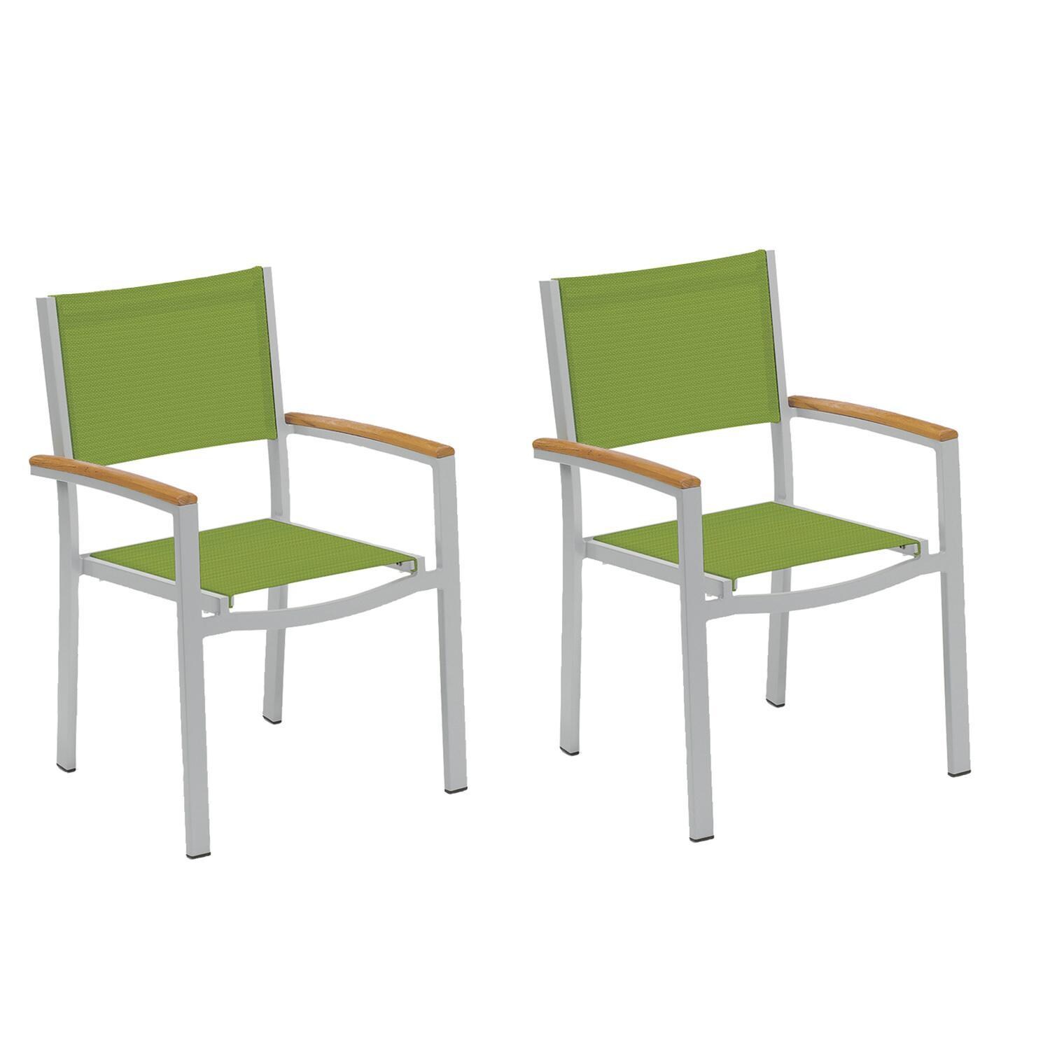 Oxford Garden Travira 2 Pc Composite Sling & Aluminum Dining Chair W/ Natural Tekwood Arm Caps in Flint/Go Green thumbnail