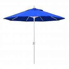 California Umbrella 9 Ft. Octagonal Aluminum Push Button Tilt Patio Umbrella W/ Crank Lift & Aluminum Ribs - Matted White Frame / Sunbrella Canvas Pacific Blue Canopy