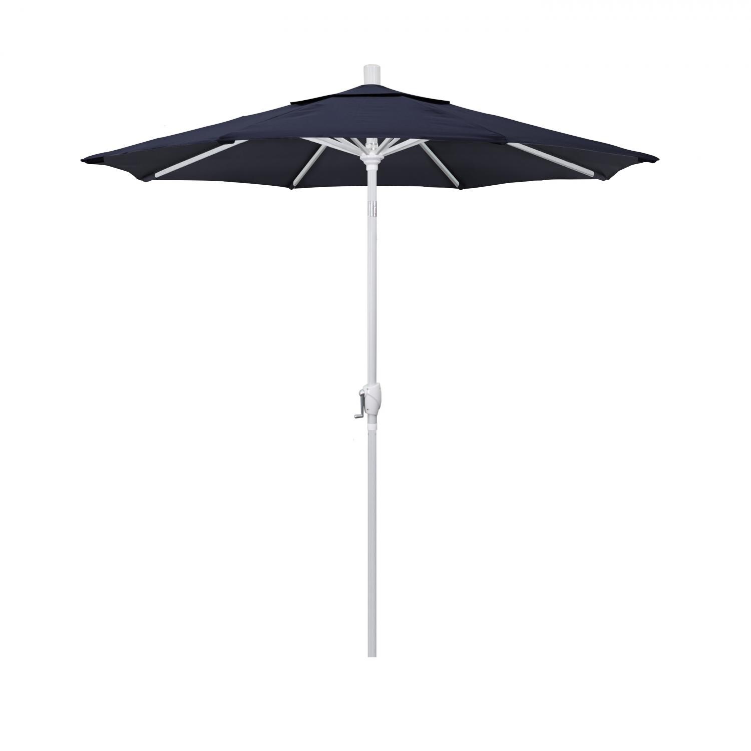 California Umbrella 7.5 Ft. Octagonal Aluminum Push Button Tilt Patio Umbrella W/ Crank Lift & Aluminum Ribs - Matted White Frame / Sunbrella Canvas Navy Canopy
