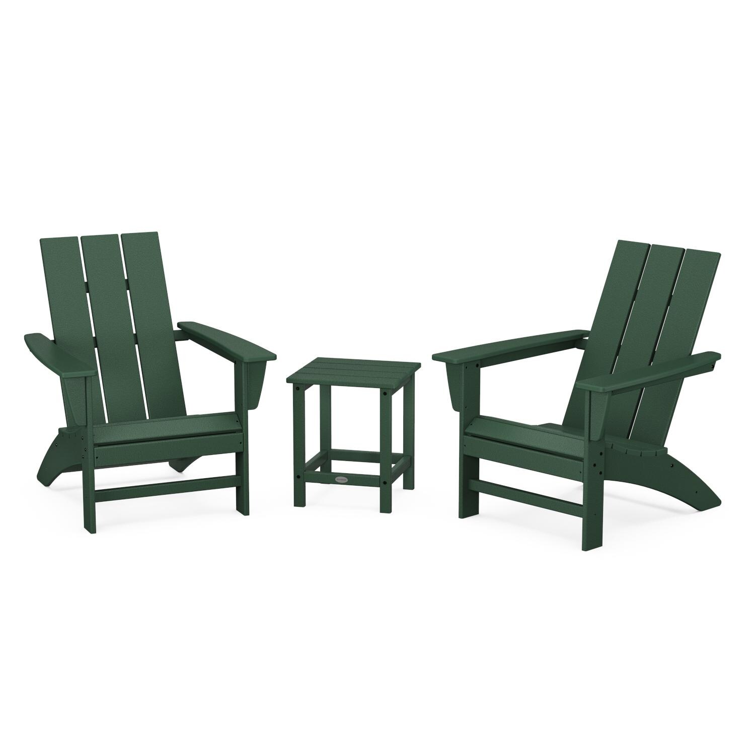 POLYWOOD Modern Green 3-Piece Adirondack Set w/ Long Island 18-Inch Side Table thumbnail