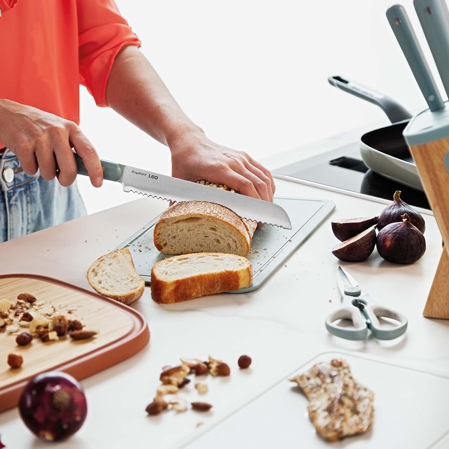 BergHOFF Leo Glints 3 Pc Cutlery Set w/ Stainless Steel Blades - Slate - Slicing Bread - Lifestyle thumbnail