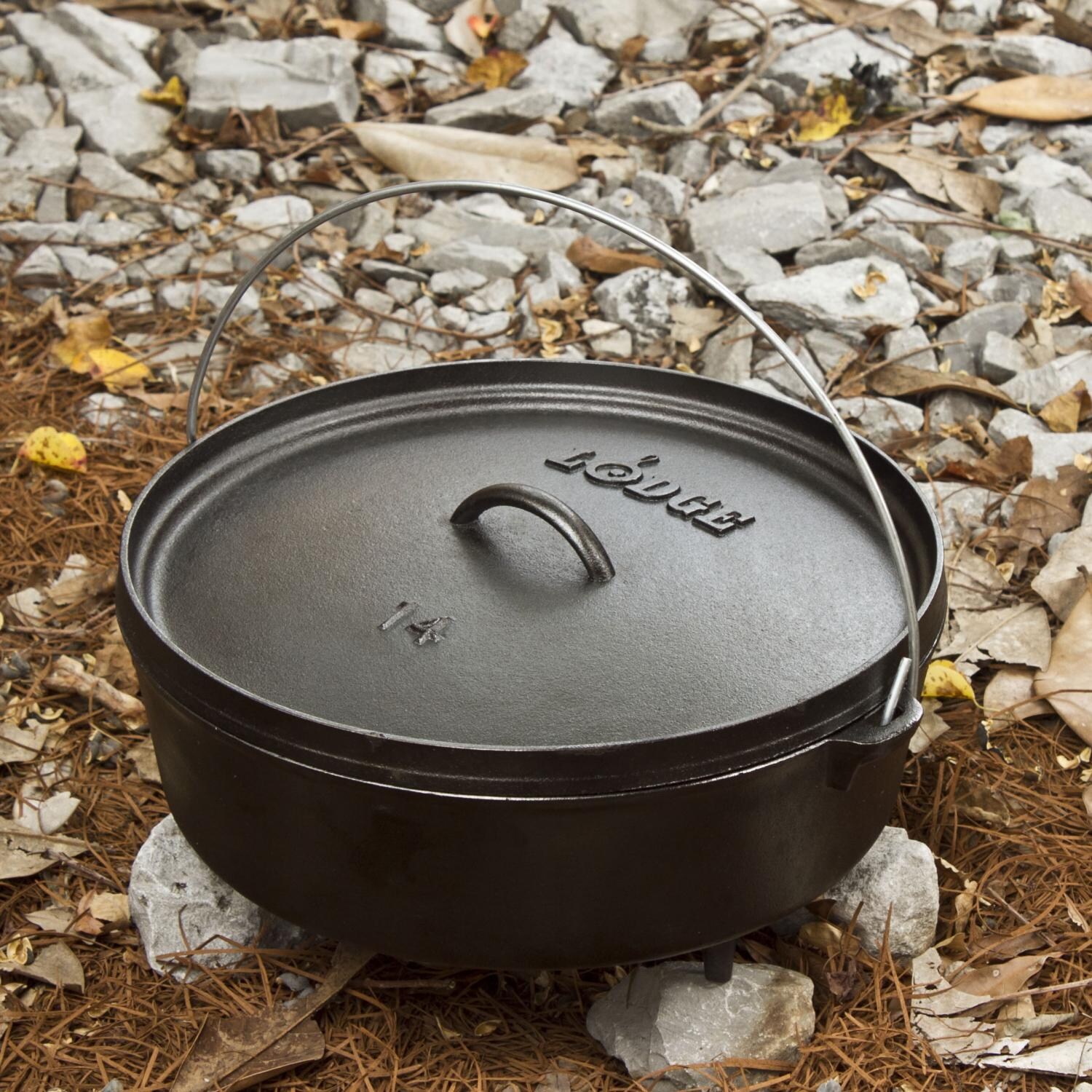 Lodge Seasoned 12 Qt. Cast Iron Camp Dutch Oven Outside thumbnail