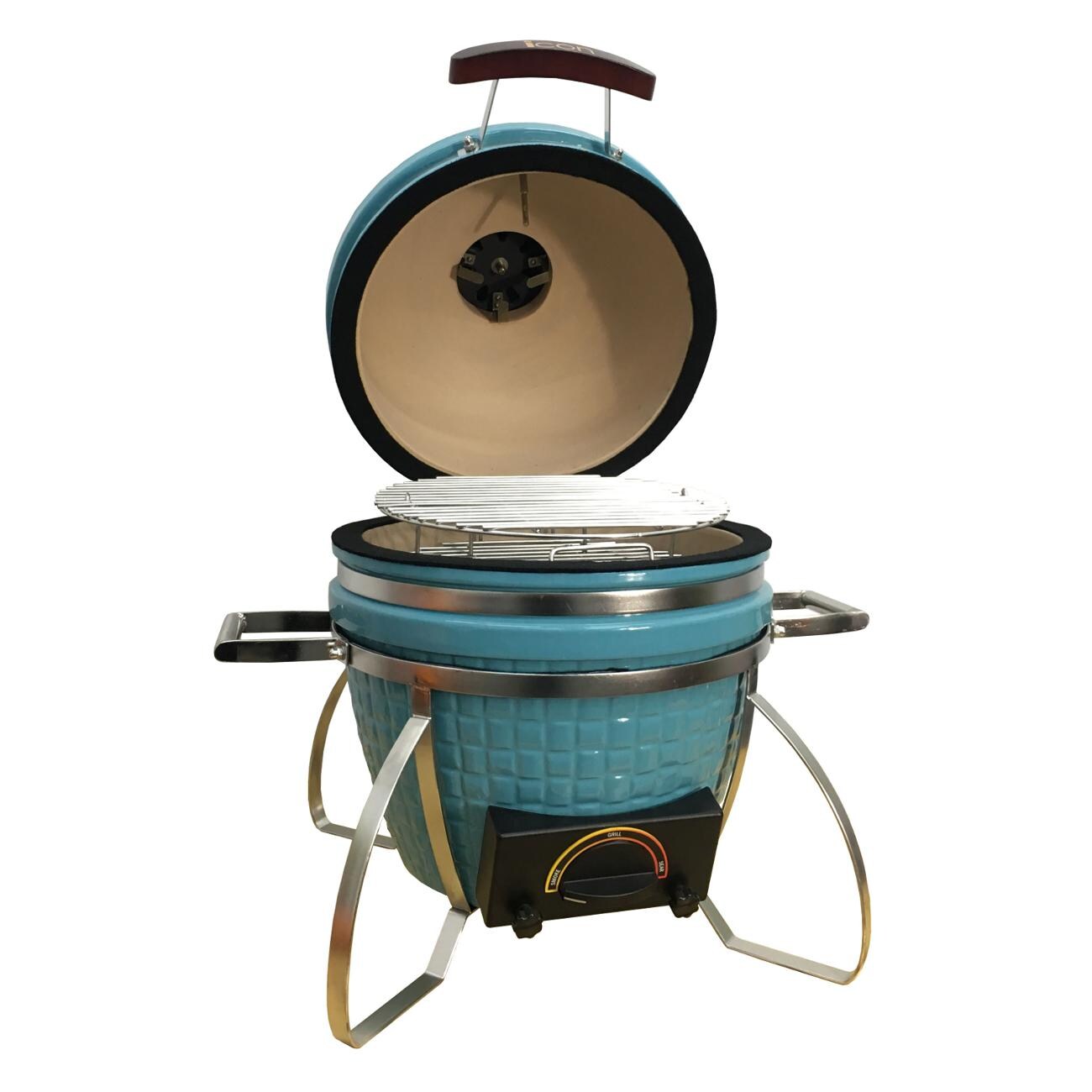 Icon Grills - CG101TEAL - 100 Series Table Top Kamado Grill - Teal - Open thumbnail