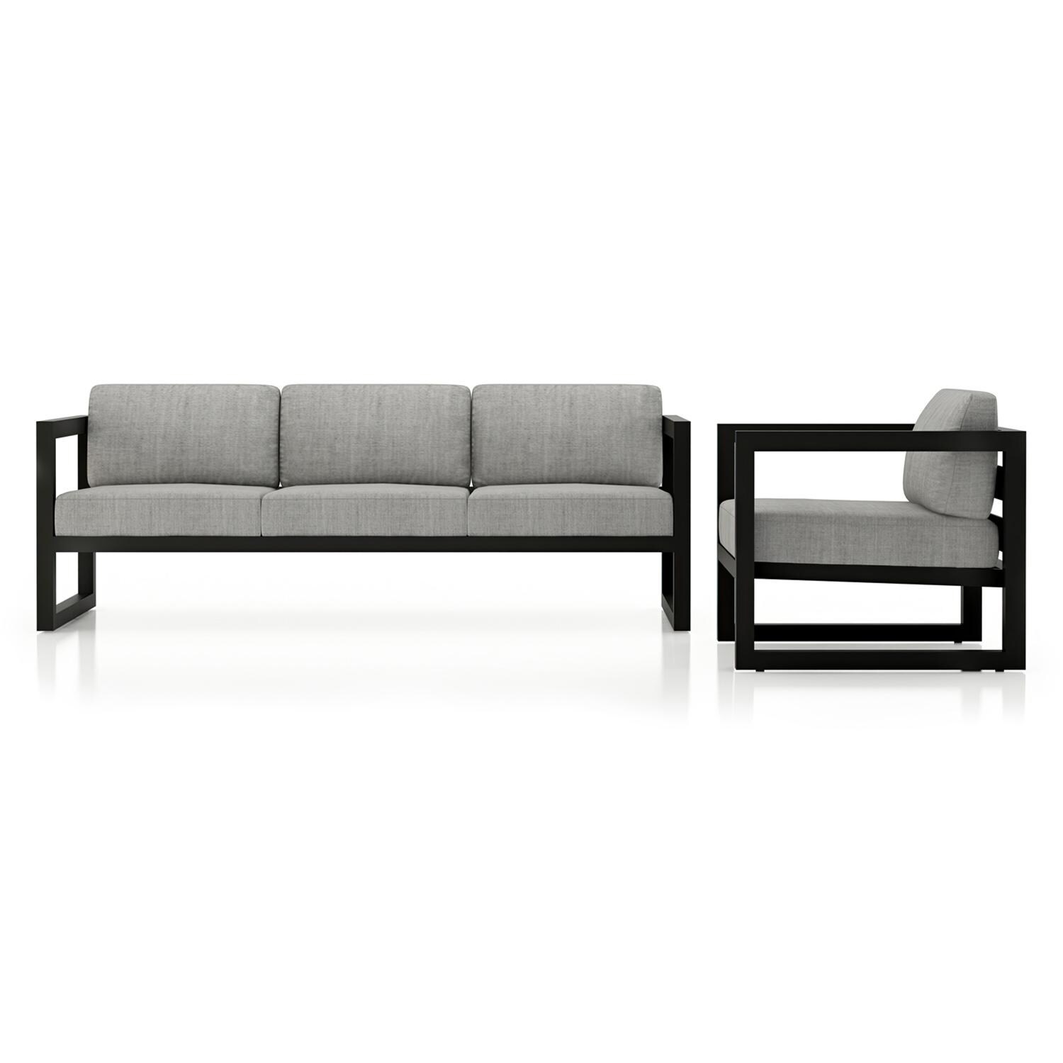 Lakeview MSTYCV-BK-2SS-CS Misty Cove 2 Pc Aluminum Seating Set in Black w/Cast Silver Cushions by Lakeview Outdoor Designs - Set Front View - White Background thumbnail