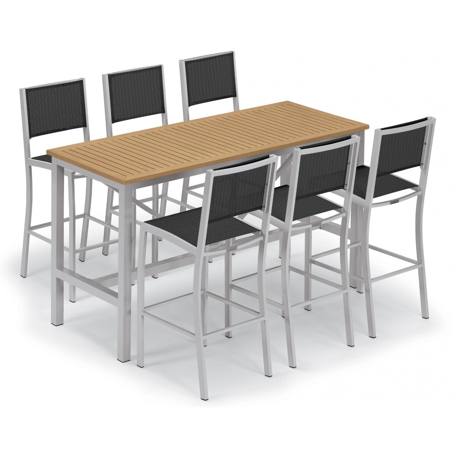 Travira 7 Piece Aluminum Patio Bar Set W/ 72 X 30 Inch Rectangular Table and Tekwood Natural Tabletop By Oxford Garden - Ninja Sling thumbnail