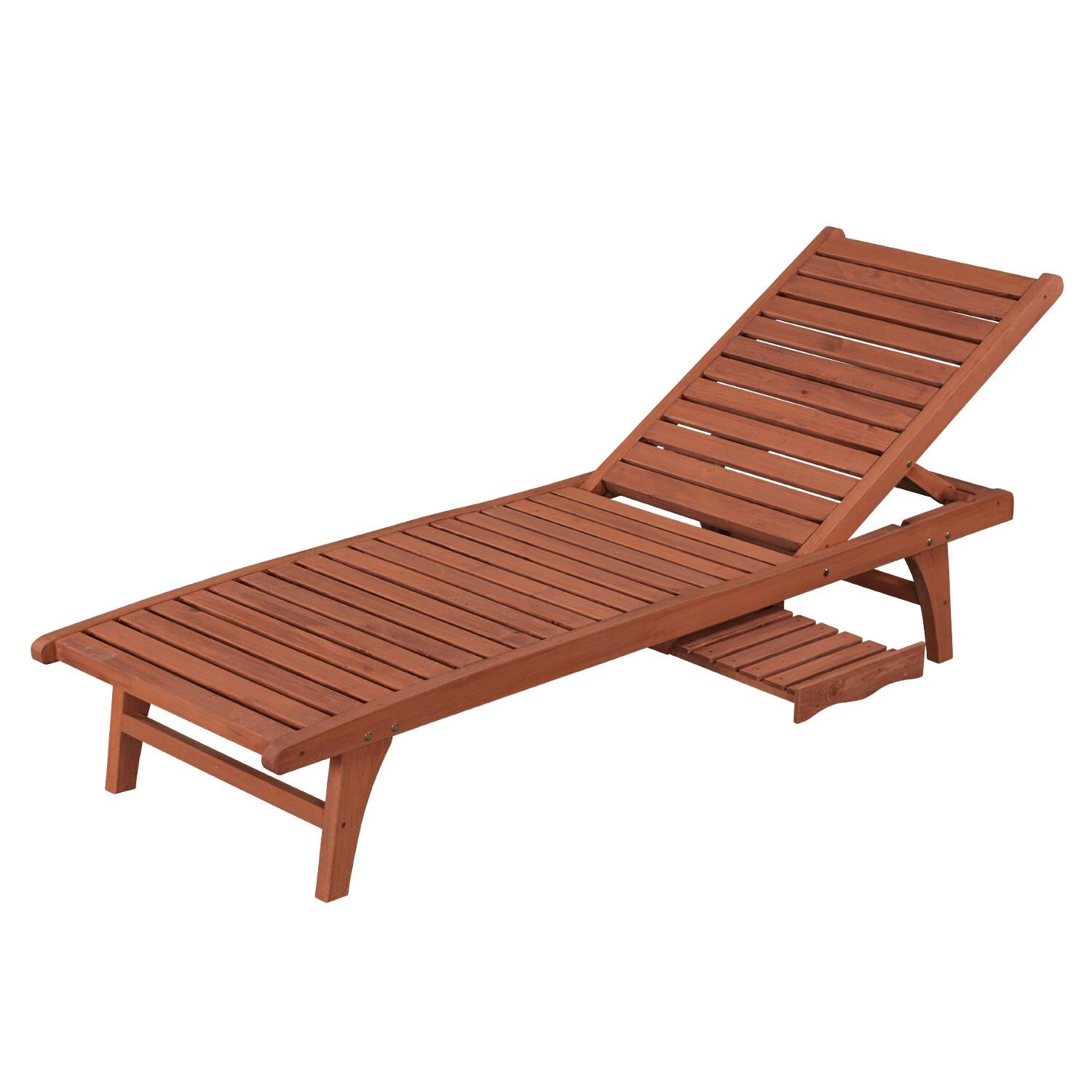Leisure Season Wood Patio Chaise Lounge With Pull-Out Tray thumbnail