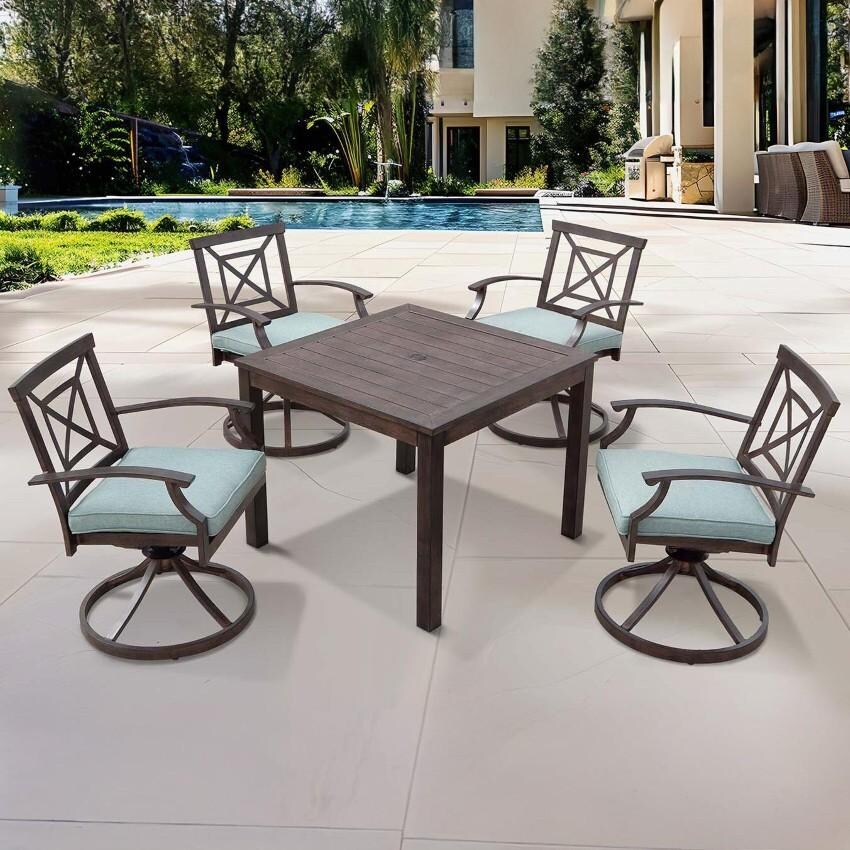 Atlantis Aluminum Swivel Rocker Set of 2 w/ Spa Cushions in Walnut By Darlee - Shown w/ Set - Lifestyle thumbnail