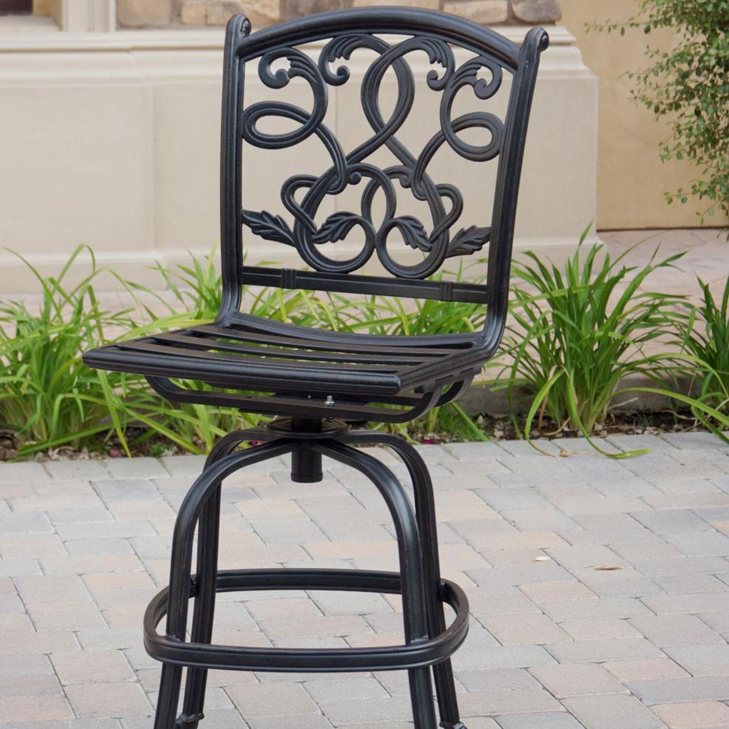 Darlee DL2052-5PC-80F17 Santa Monica 5 Piece Cast Aluminum Patio Armless Bar Stool Set W/ 42 Inch Round Pedestal Table & Sesame Cushions - Armless Bar Stool Frame thumbnail