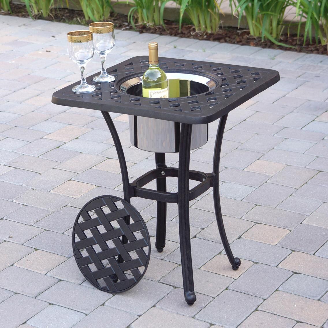 Darlee St. Cruz 3-Piece Patio Conversation Set with 21 Inch Square Ice Bucket End Table - Table Open - Lifestyle thumbnail