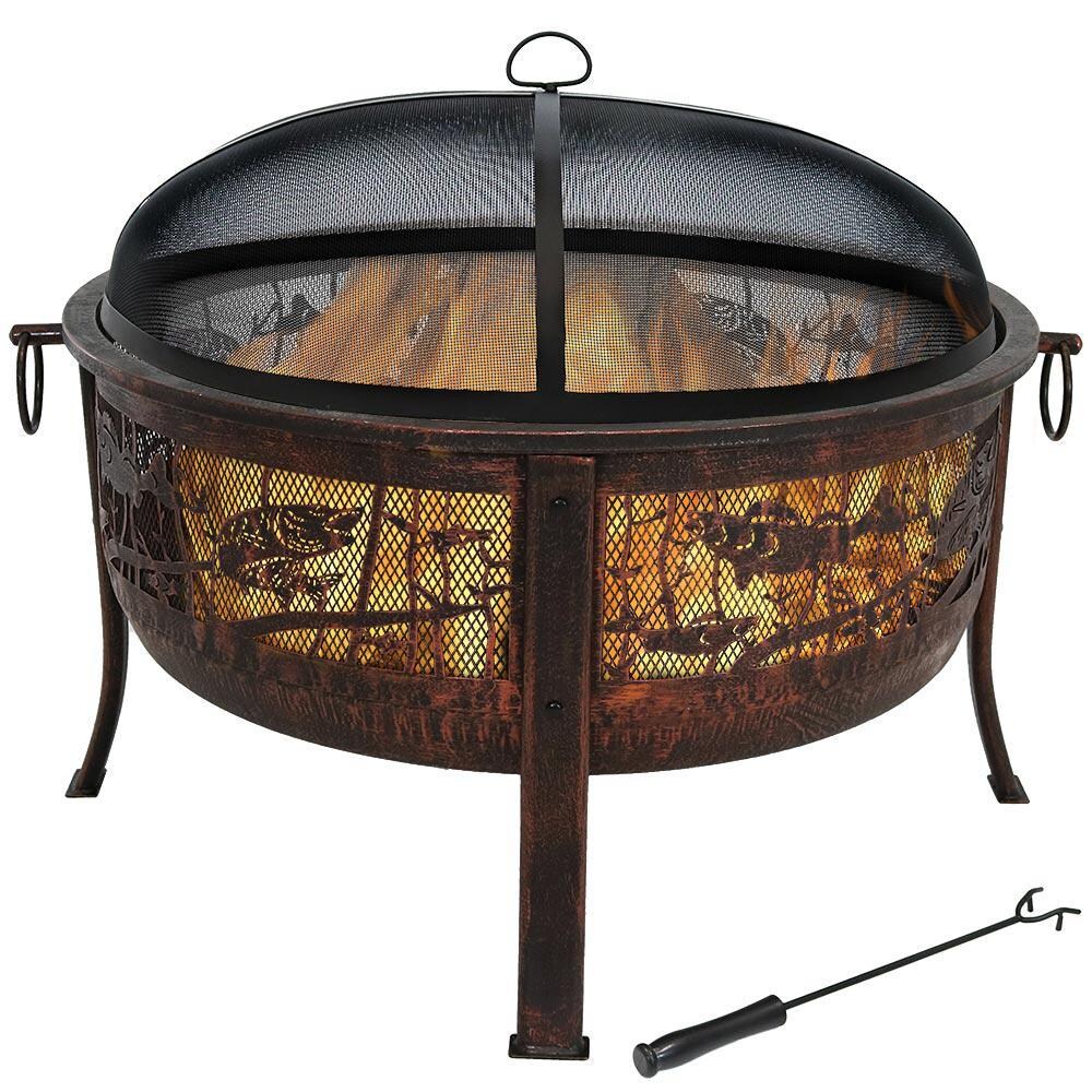 Ultimate Patio 29-Inch Steel Wood Burning Fire Pit - In Use thumbnail