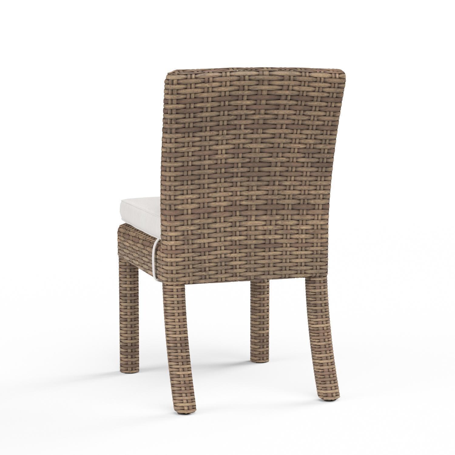 Sunset West - 1701-1A-5492 - Havana Resin Wicker Patio Armless Dining Chair W/ Sunbrella Canvas Flax Cushion - Rear View - White Background thumbnail