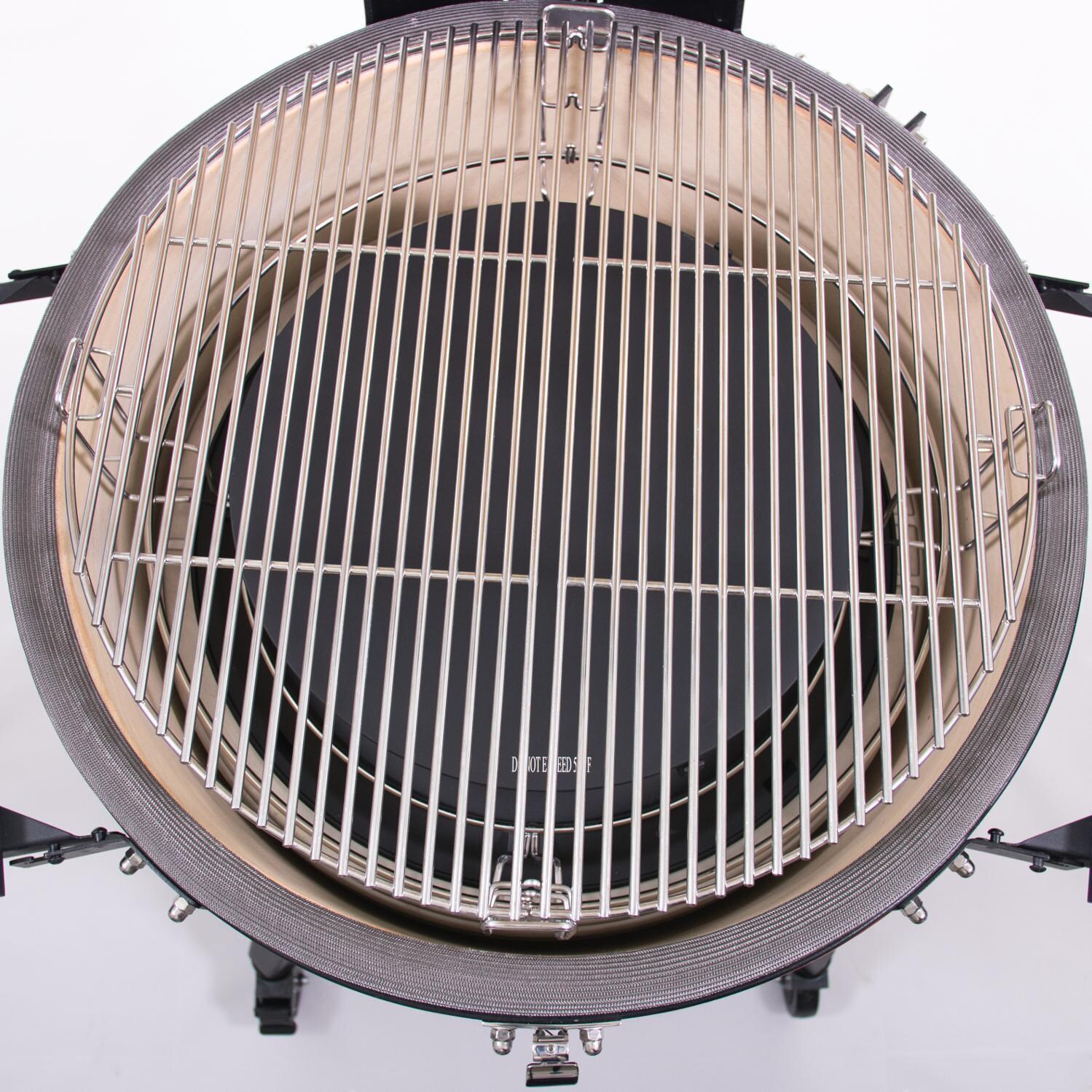 Kamado Joe Big Joe III 24-in Ceramic Kamado Grill Bundle - SloRoller Under Grate - Overhead View - White Background