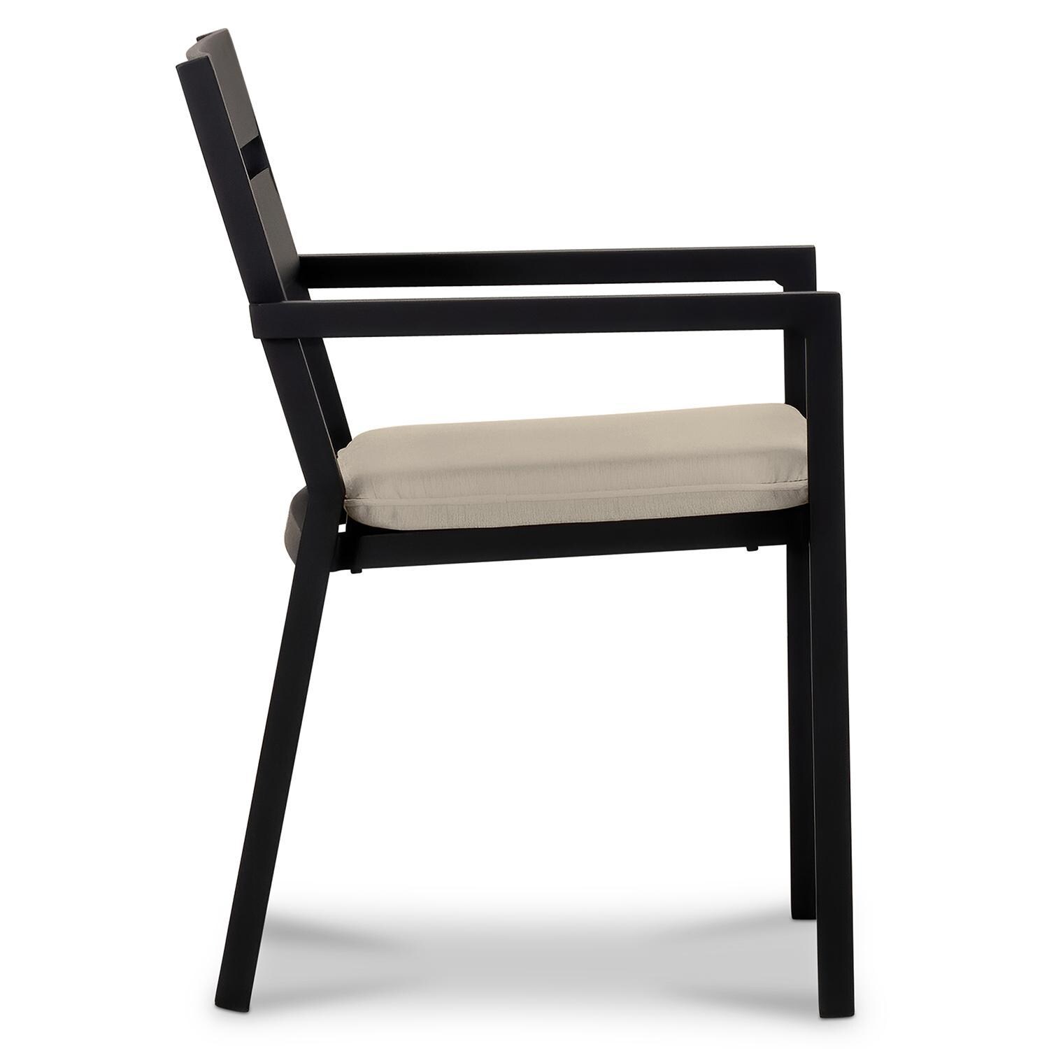 Calm Bay Aluminum Dining Arm Chair in Black/Canvas Flax by Lakeview Outdoor Designs - Side - White Background thumbnail