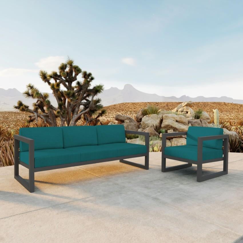 Misty Cove 2 Piece Seating Set In Slate w/Spectrum Peacock Cushions by Lakeview - On the Patio - Lifestyle thumbnail